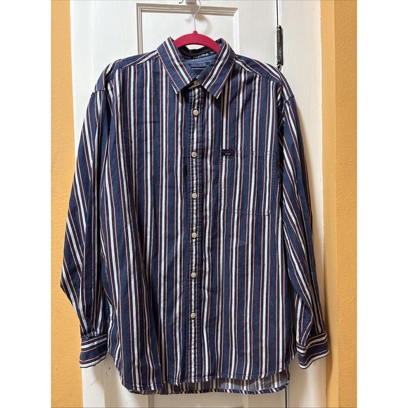 100% Pure Other - Tommy jeans long sleeve button-down blue white maroon stripe large 100% cotton